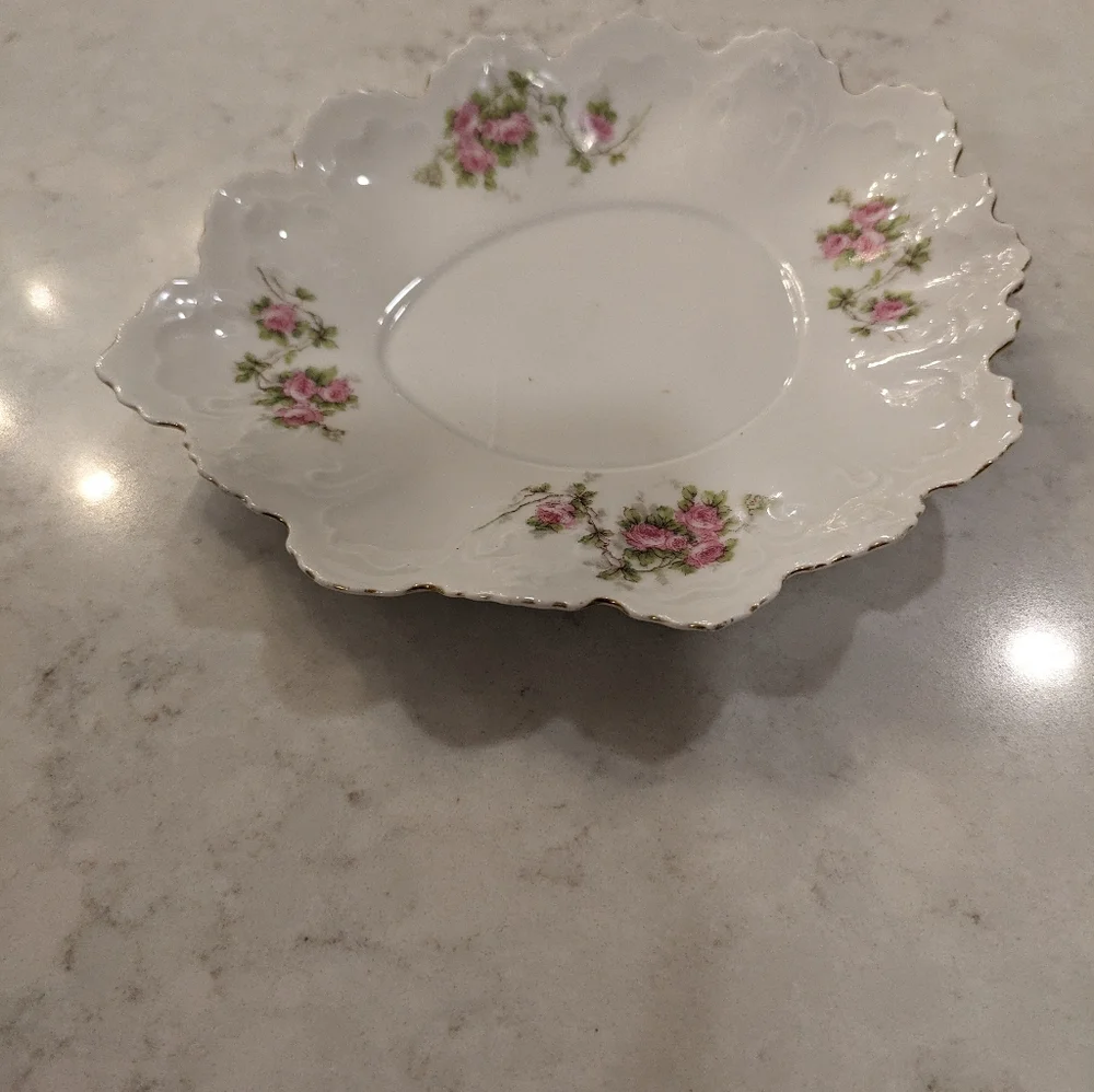 Vintage MZ Austria Hand Painted Floral Porcelain Trinket Dish 6.5